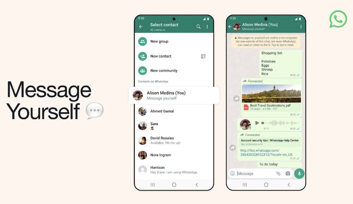 Пользователи WhatsApp смогут отправлять сообщения самим себе